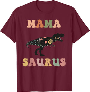 Mamasaurus T Rex Dinosaur Mama Saurus Family Matching Flower T-Shirt - T-Shirt | Maroon