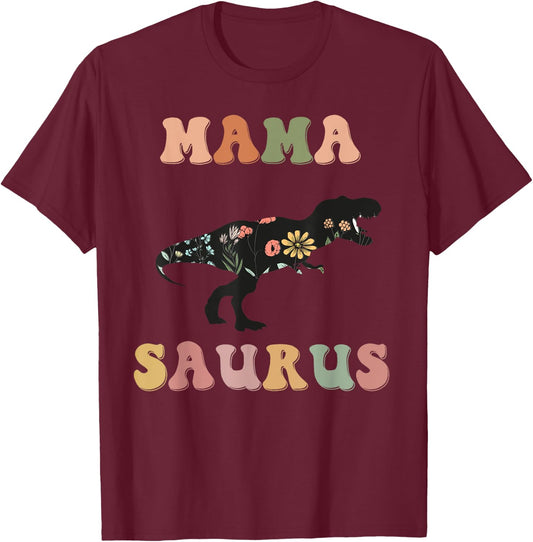 Mamasaurus T Rex Dinosaur Mama Saurus Family Matching Flower T-Shirt - T-Shirt | Maroon