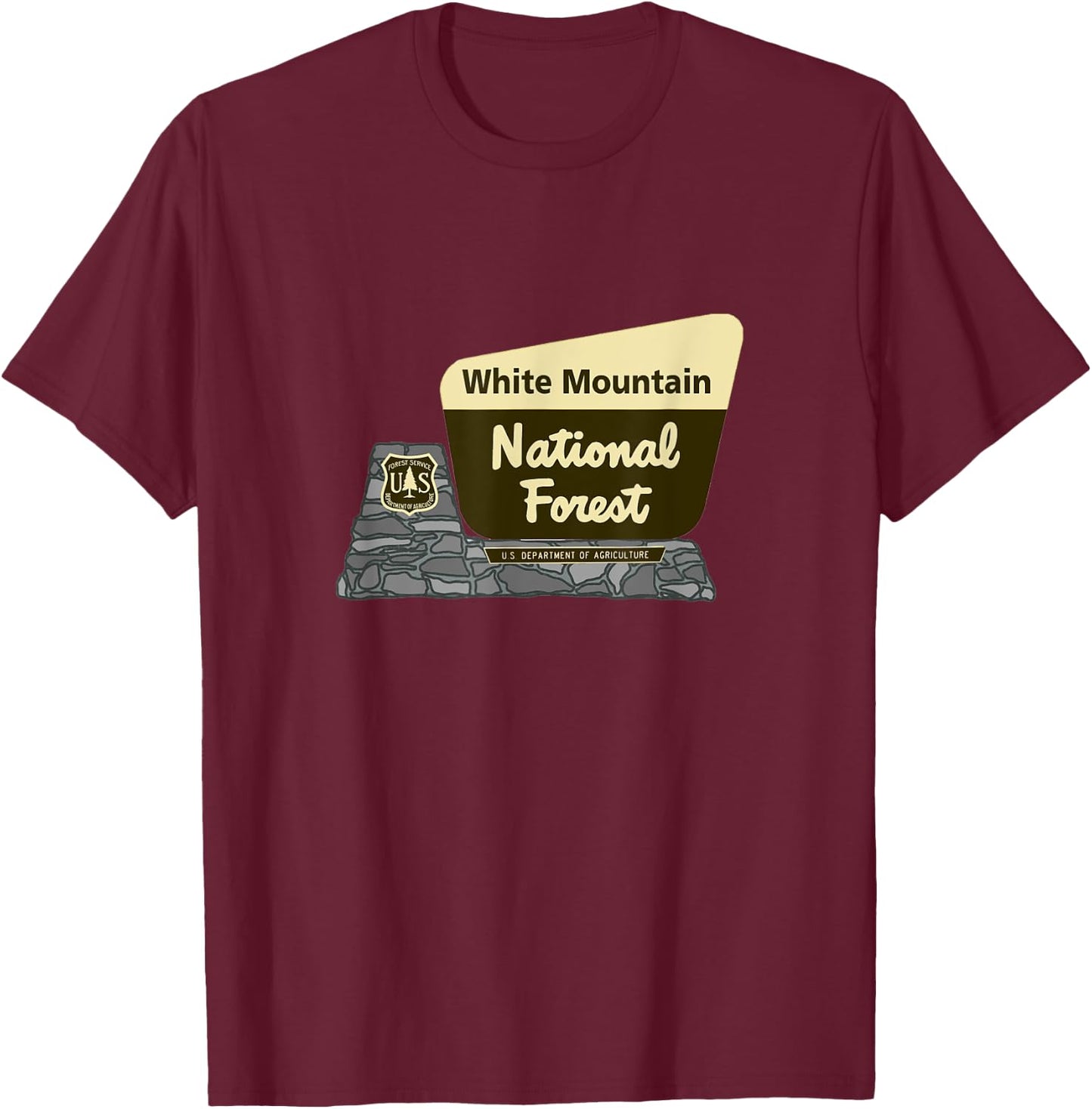 White Mountain National Forest Welcome Sign T-Shirt - T-Shirt | Maroon