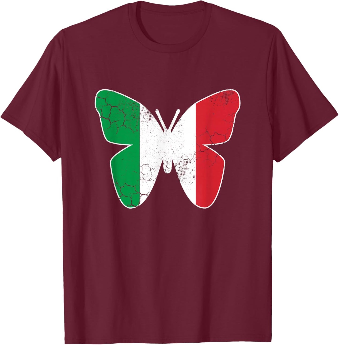 Italian Flag Butterfly Italia Italy Vintage Distressed T-Shirt - T-Shirt | Maroon