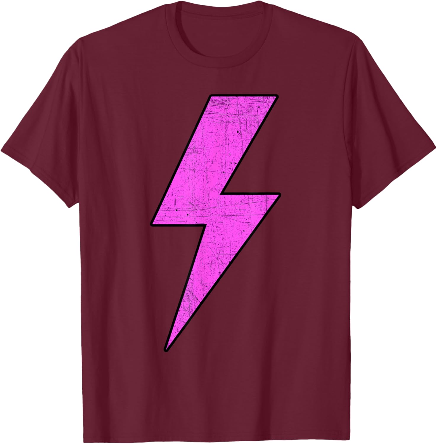 Retro Distressed PINK Lightning Bolt Energetic Bold Team T-Shirt - T-Shirt | Maroon