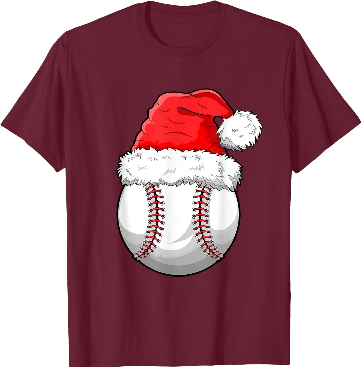 Christmas Baseball Ball Santa Hat Funny Sport Xmas Boys Men T-Shirt - T-Shirt | Maroon