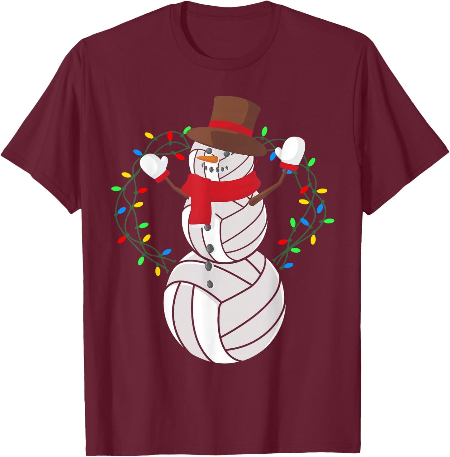 Volleyball Player Snowman Merry Xmas Christmas Day T-Shirt - T-Shirt | Maroon