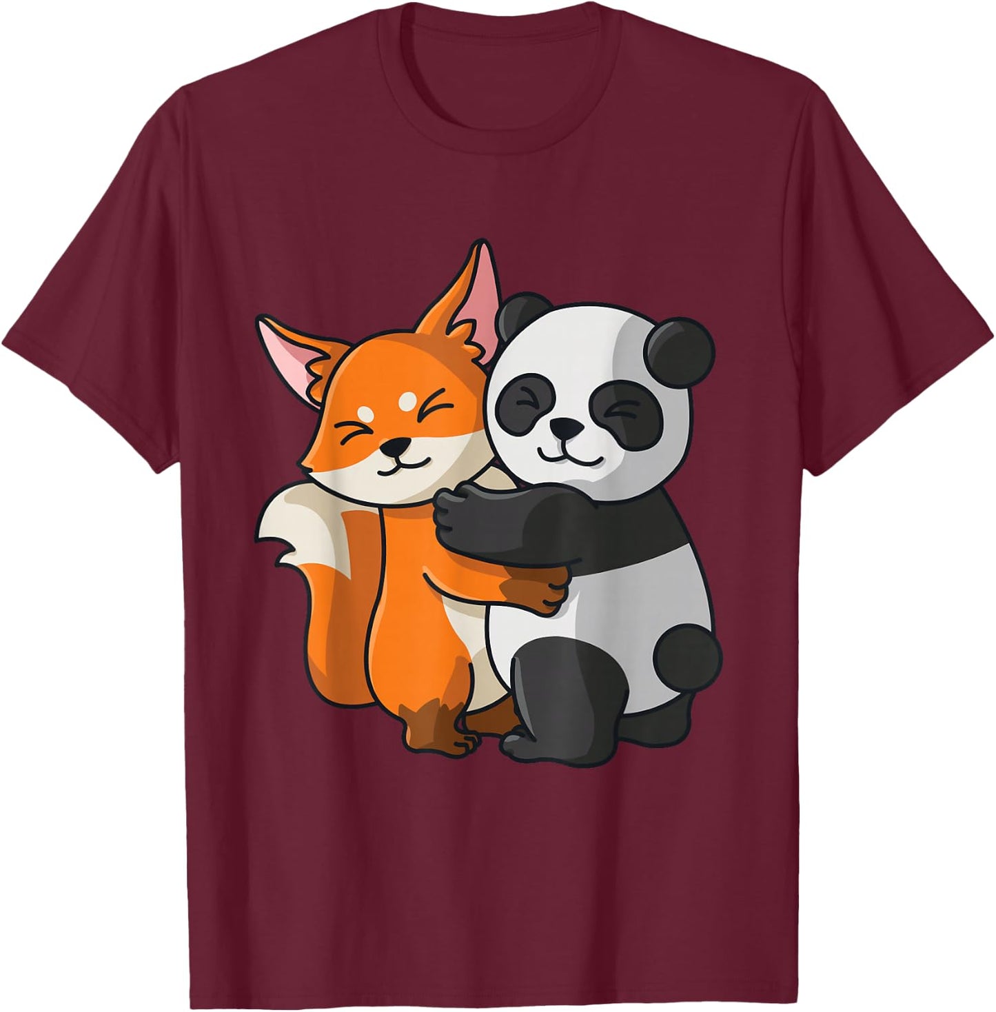 Fox with panda, love, cute animals T-Shirt - T-Shirt | Maroon