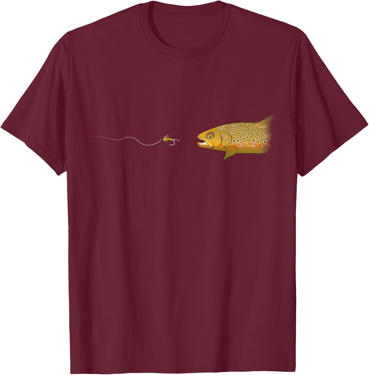 Fly Fishing Brown Trout Dry Fly Tying Fisherman T-Shirt - T-Shirt | Maroon