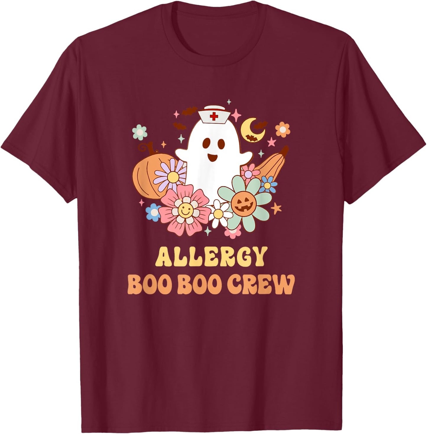Allergy Boo Boo Crew Nurse Halloween T-Shirt - T-Shirt | Maroon