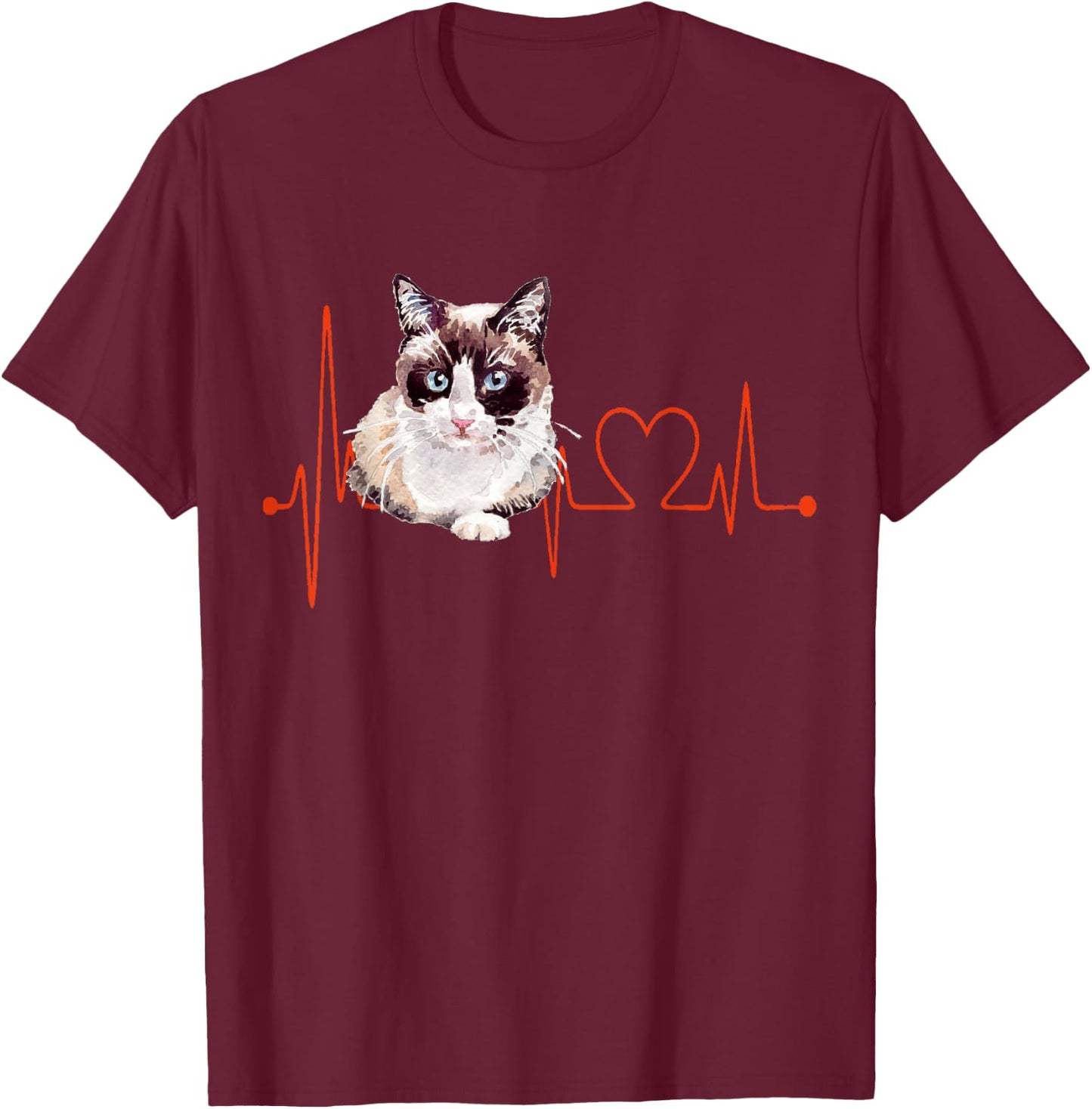 Snowshoe Cat Heartbeat EKG Funny I Love My Cat T-Shirt - T-Shirt | Maroon