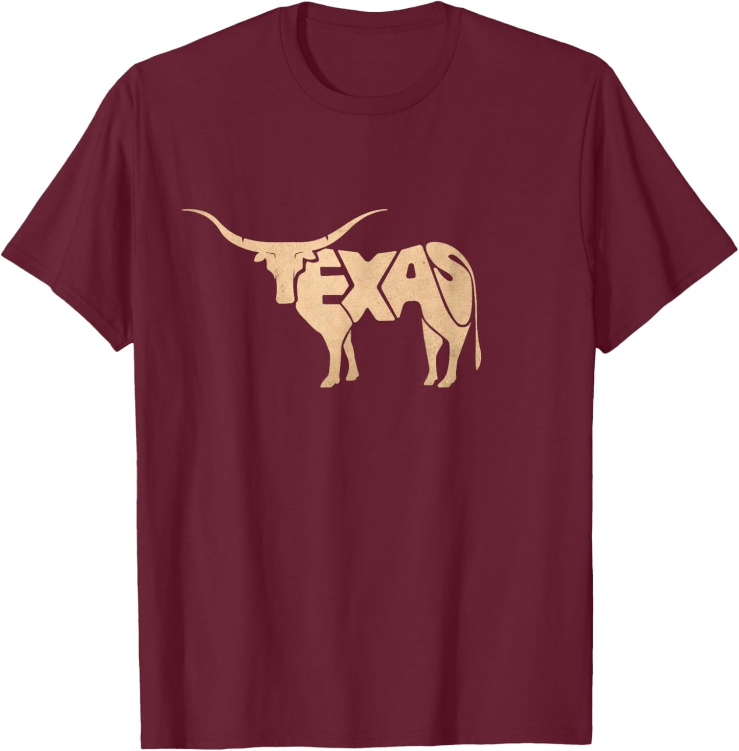 Texas Longhorn Word Art - Cool Animal T-Shirt - T-Shirt | Maroon