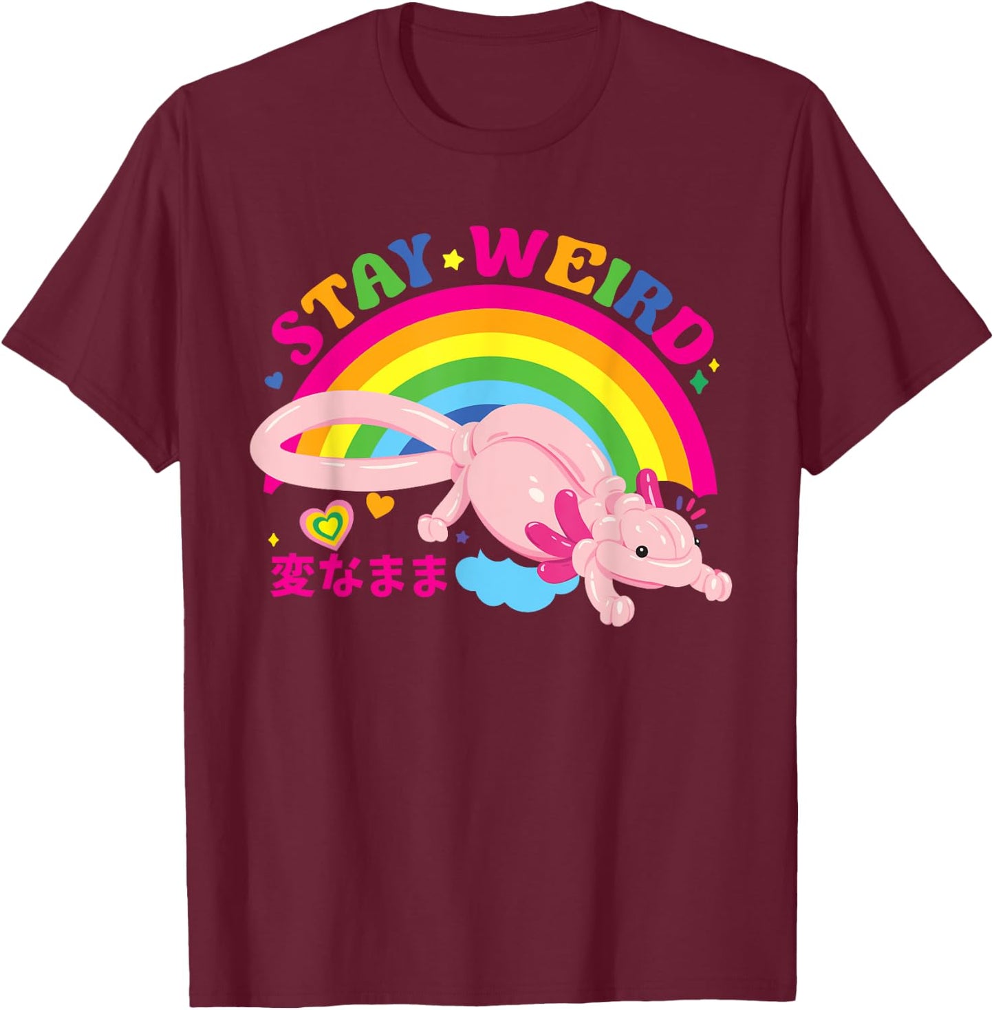 Kidcore Clothes Balloon Axolotl Aesthetic Decora Stay Weird T-Shirt - T-Shirt | Maroon