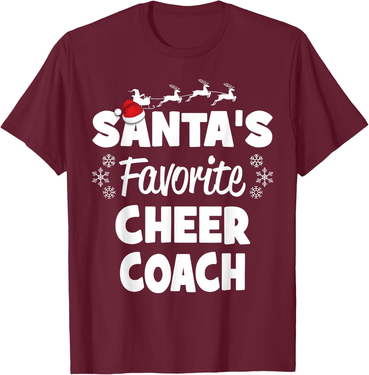 Santa's Favorite Cheer Coach Funny Christmas Matching T-Shirt - T-Shirt | Maroon