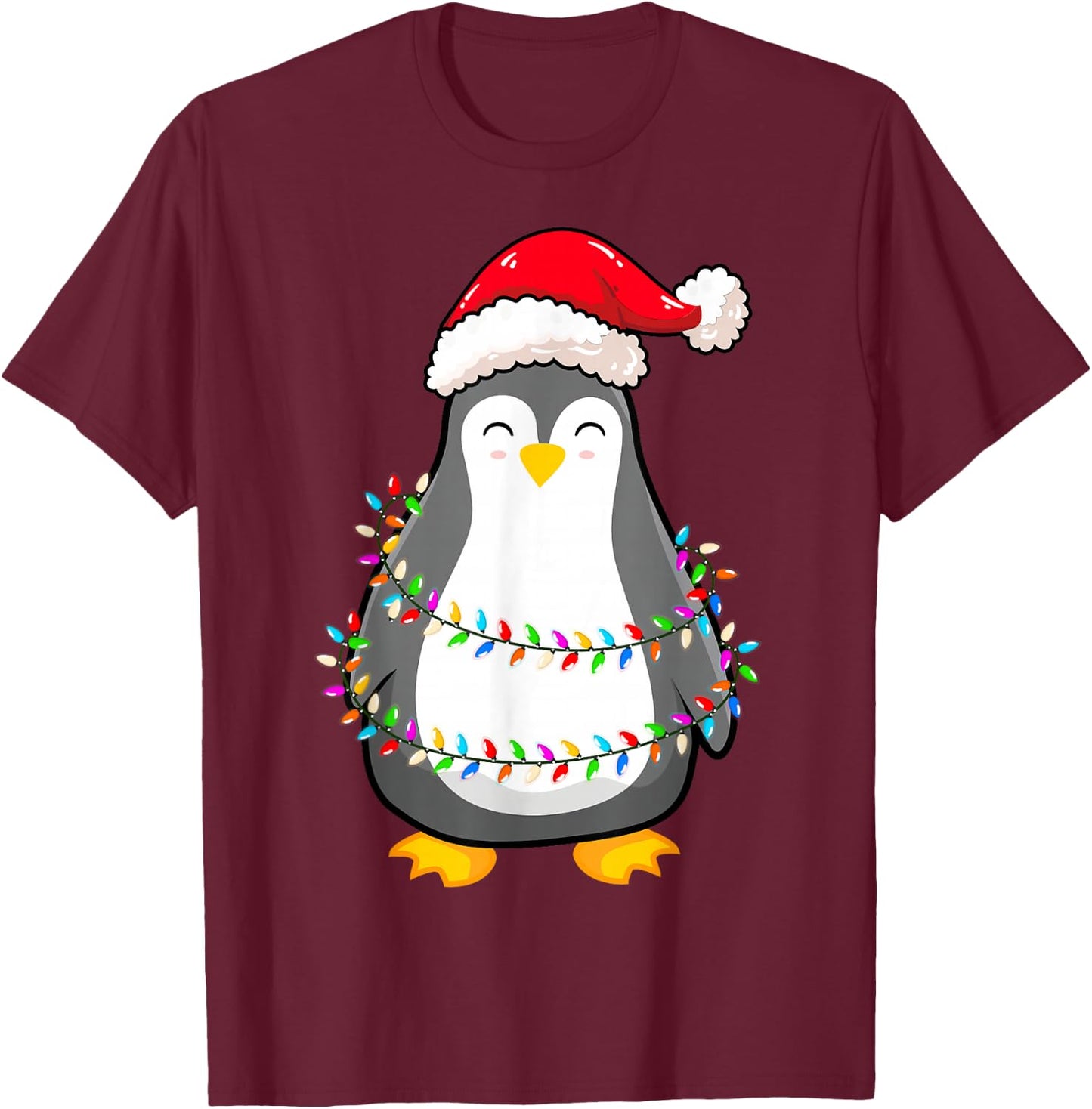 Christmas Lights Penguin Wearing Xmas Hat - Penguin Lover T-Shirt - T-Shirt | Maroon
