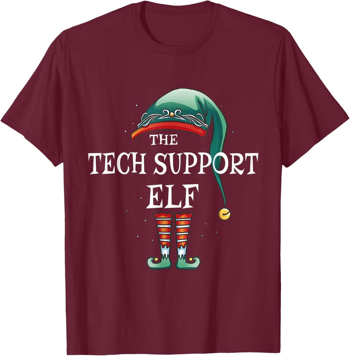Tech Support Elf Job Christmas T-Shirt - T-Shirt | Maroon