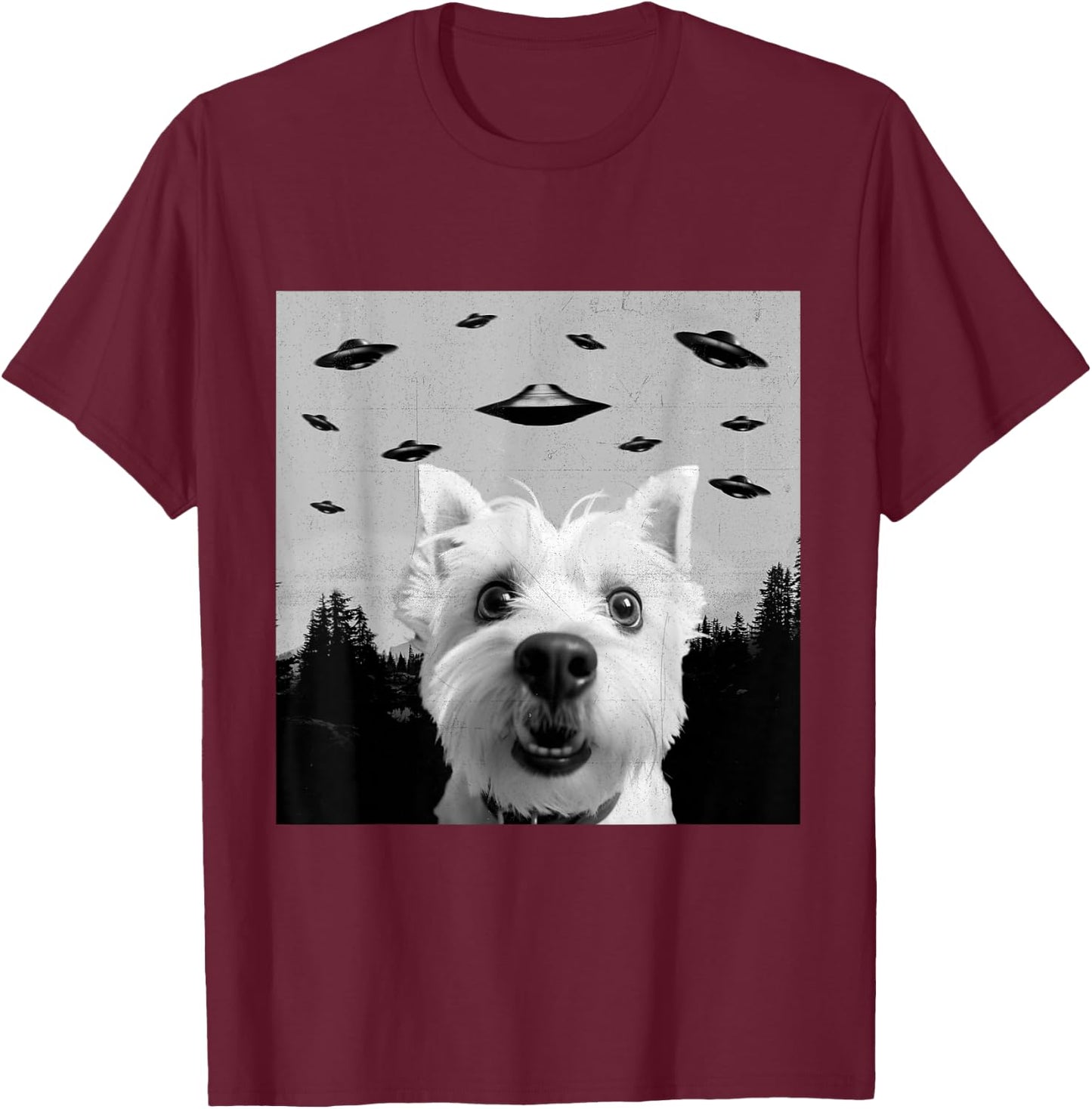 Alien UFO Funny West Highland White Terrier Westie Dog Lover T-Shirt - T-Shirt | Maroon