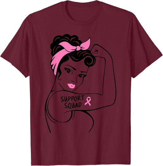 Breast Cancer Support Squad Rosie Riveter Pink Ribbon Women T-Shirt - T-Shirt | Maroon