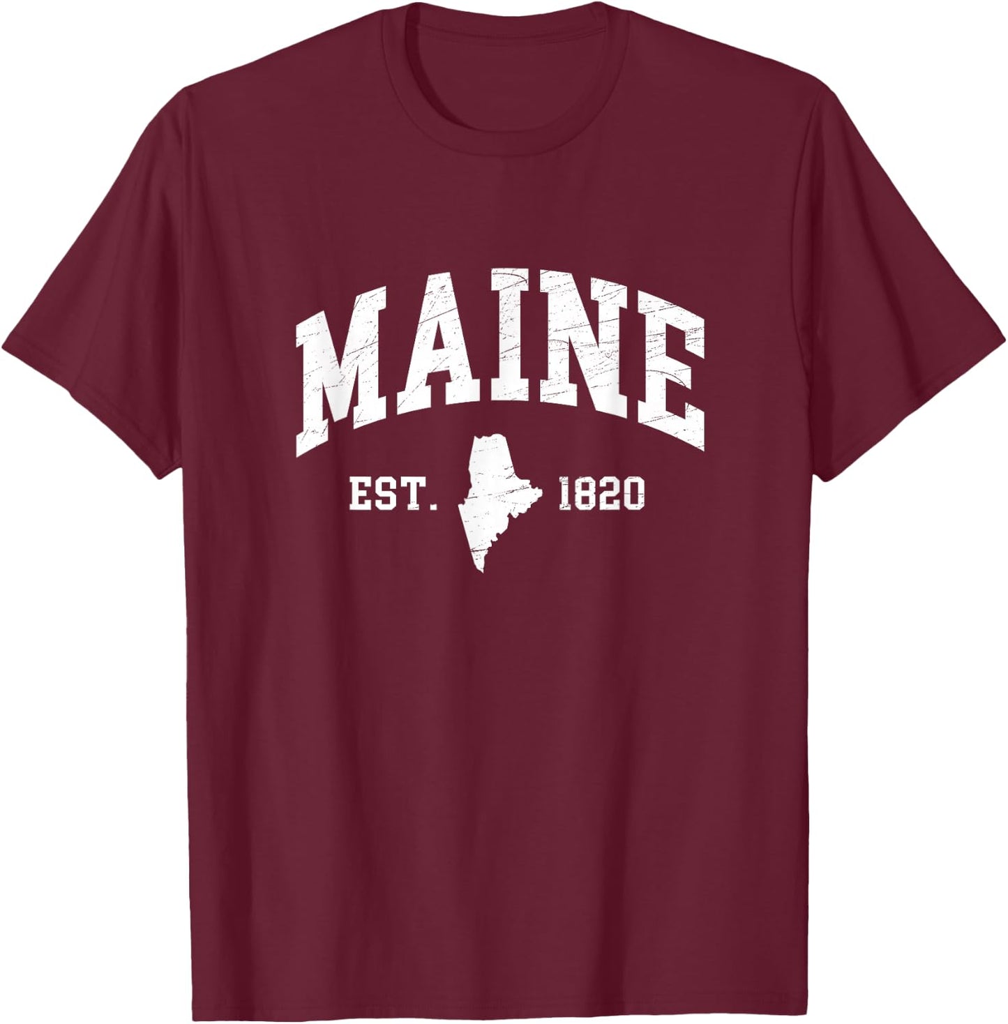 Maine - Est. 1820 - Distressed/Worn Design Style - Classic T-Shirt - T-Shirt | Maroon