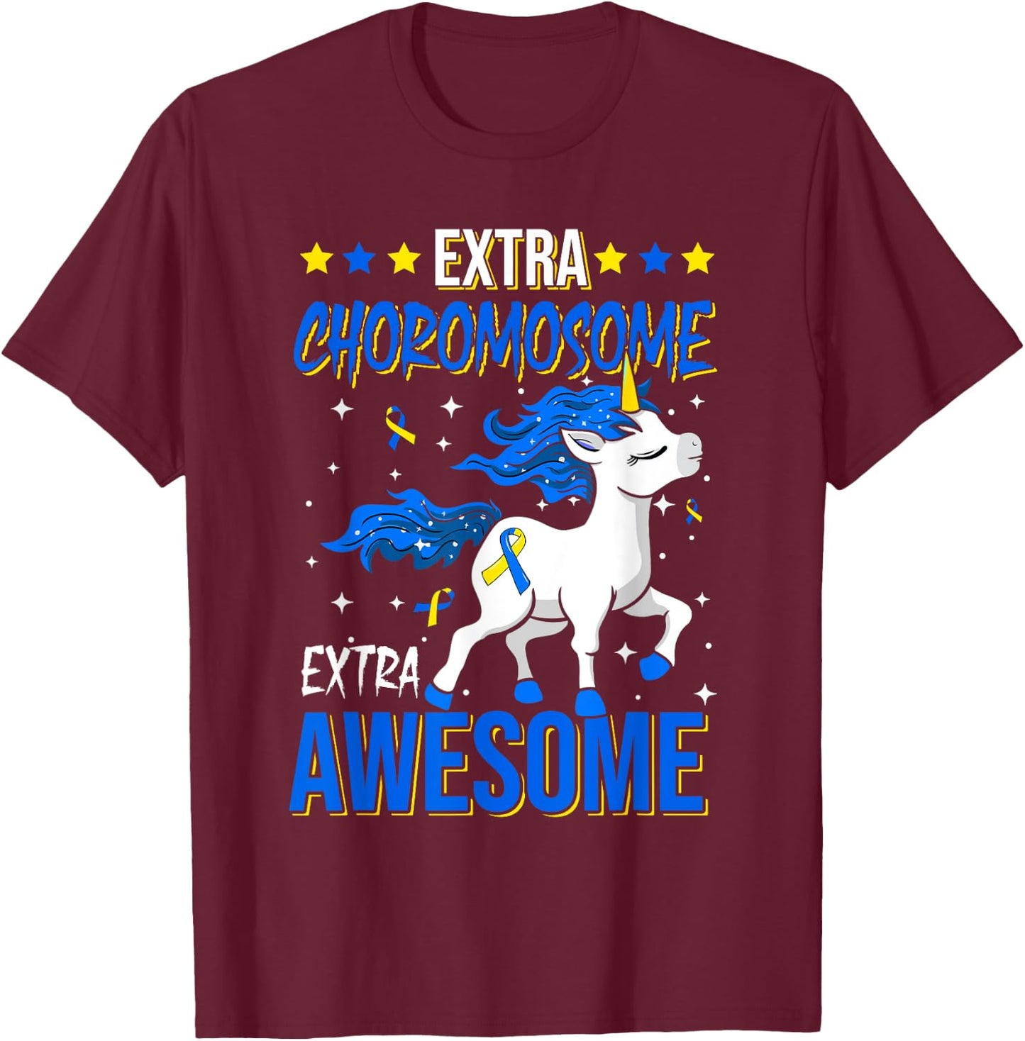 T21 Extra Chromosome Extra Awesome Down Syndrome Awareness T-Shirt - T-Shirt | Maroon