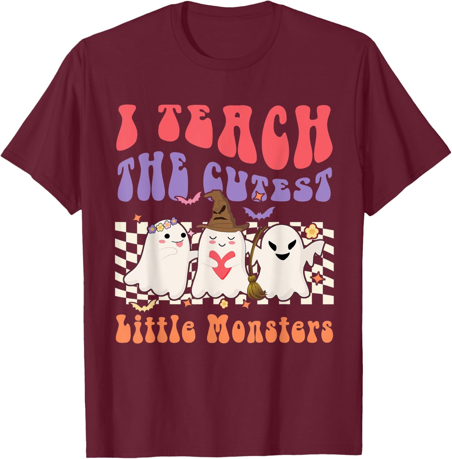 Ghost Witches I Teach The Cutest Monsters Halloween Teacher T-Shirt - T-Shirt | Maroon
