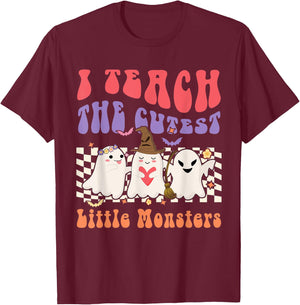 Ghost Witches I Teach The Cutest Monsters Halloween Teacher T-Shirt - T-Shirt | Maroon
