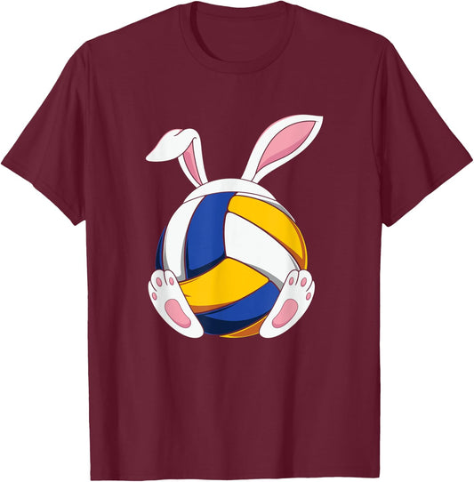 Volleyball Bunny Ears Easter Sport Rabbit T-Shirt - T-Shirt | Maroon