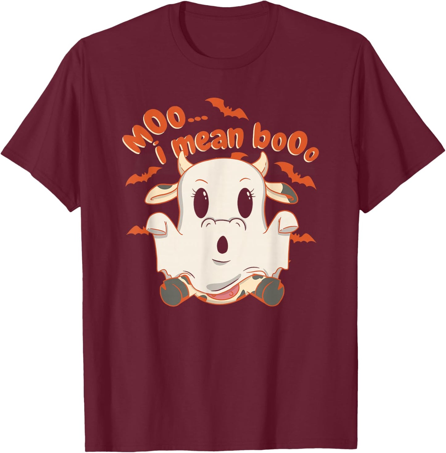 Halloween Moo Cow Dressed as a Ghost T-Shirt - T-Shirt | Maroon