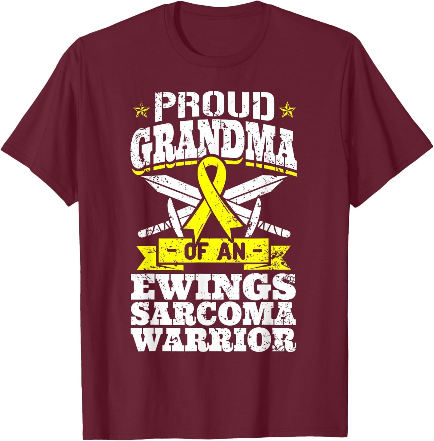Proud Grandma Of An Ewings Sarcoma Warrior Awareness Ribbon T-Shirt - T-Shirt | Maroon