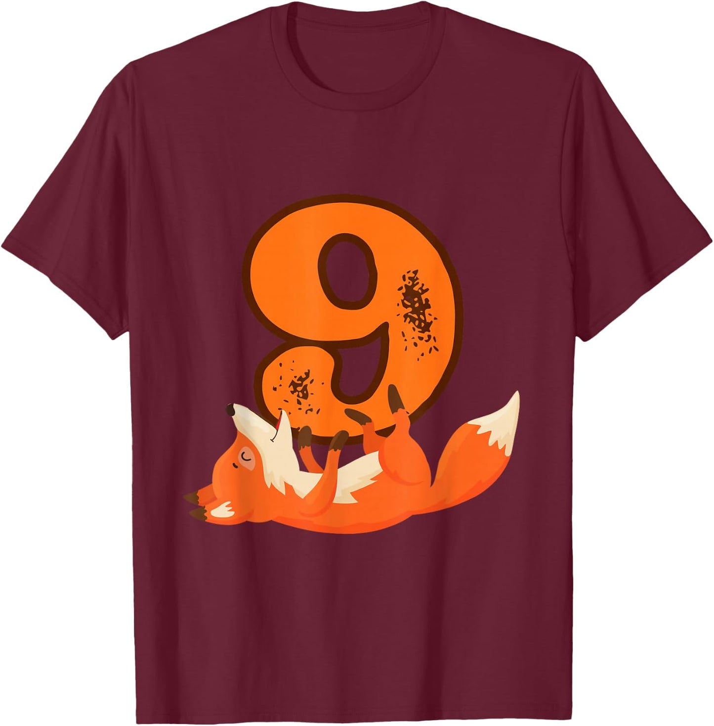 9th Birthday For Girls Gift Funny 9 Years Old Boy Fox T-Shirt - T-Shirt | Maroon