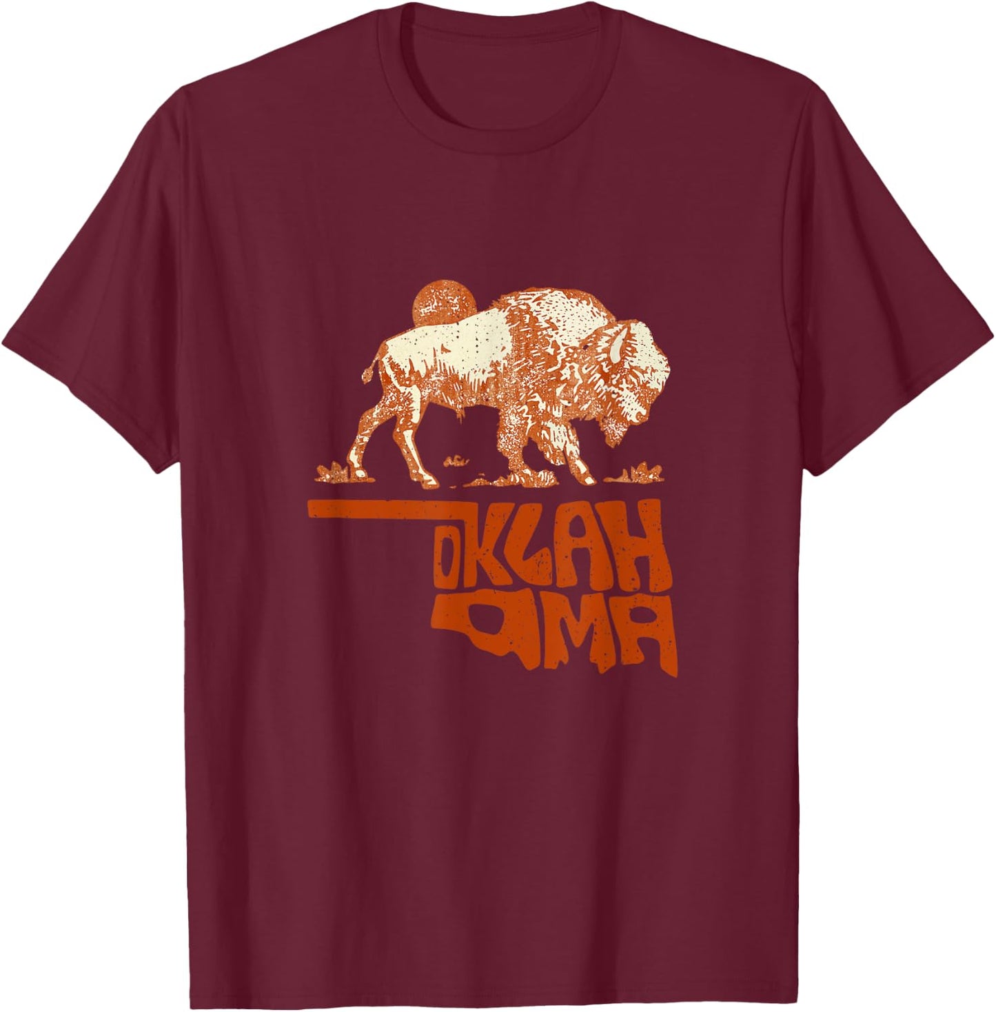 Oklahoma Map Bison Buffalo Oklahoma Souvenir Vintage T-Shirt - T-Shirt | Maroon