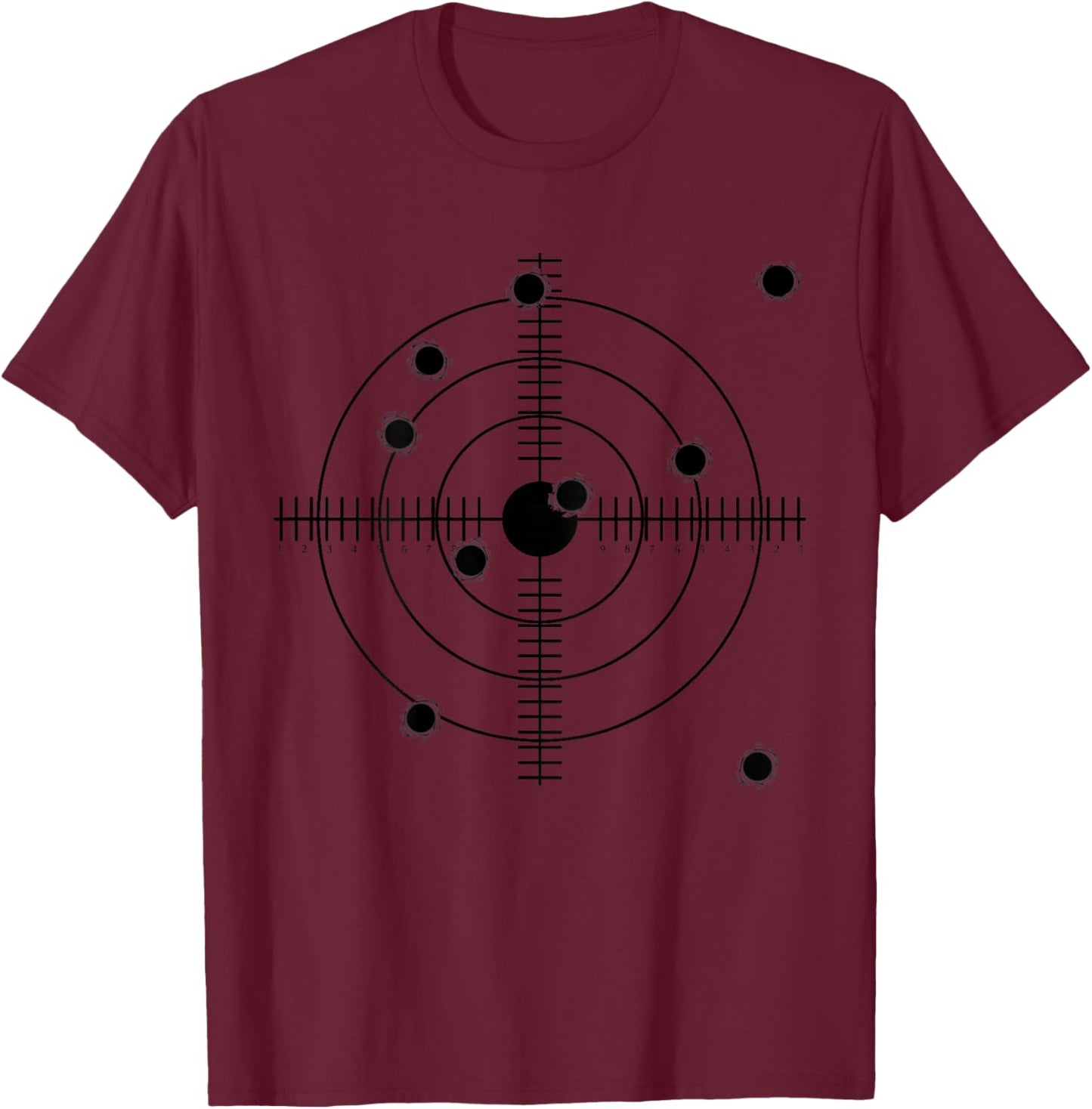 (Image on Back, Plain Front) Target with Shot Holes T-Shirt - T-Shirt | Maroon