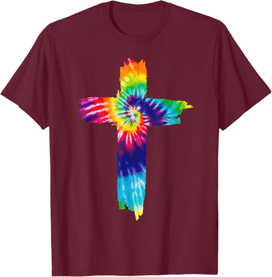 Cross Tie Dye Christian Jesus Hippie Bible Religious T-Shirt - T-Shirt | Maroon