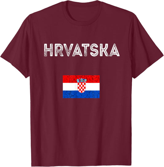 Hrvatska Croatia Croatian Flag Croatian Pride Croatian Roots T-Shirt - T-Shirt | Maroon