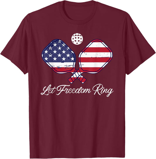 Patriotic Pickleball Let Freedom Ring 4th of July Pickleball Kids Men T-Shirt - T-Shirt | Maroon