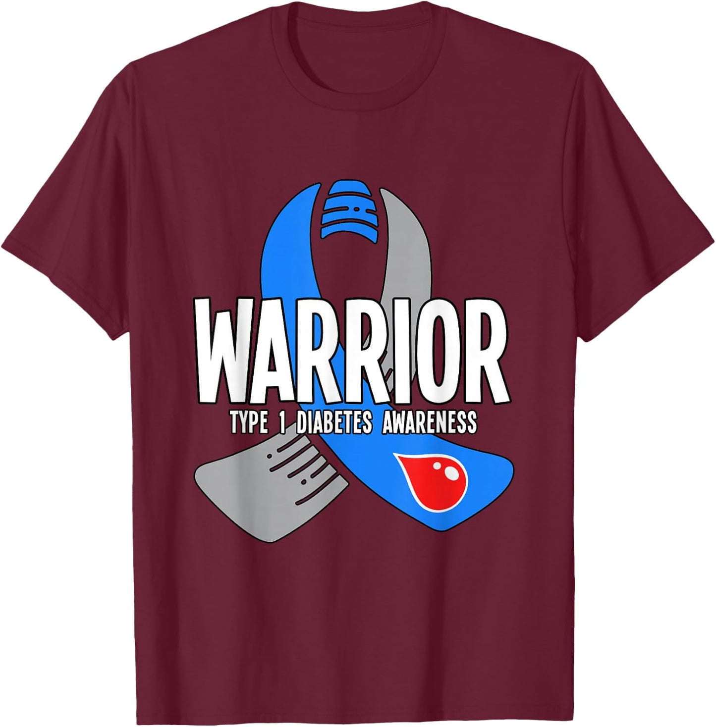 Warrior Type 1 Diabetes Awareness T-Shirt - T-Shirt | Maroon