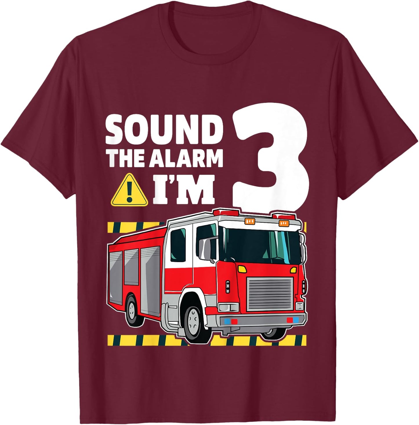 Kids 3rd Birthday Boy Fire Truck 3 Three Year Old Firefighter T-Shirt - T-Shirt | Maroon