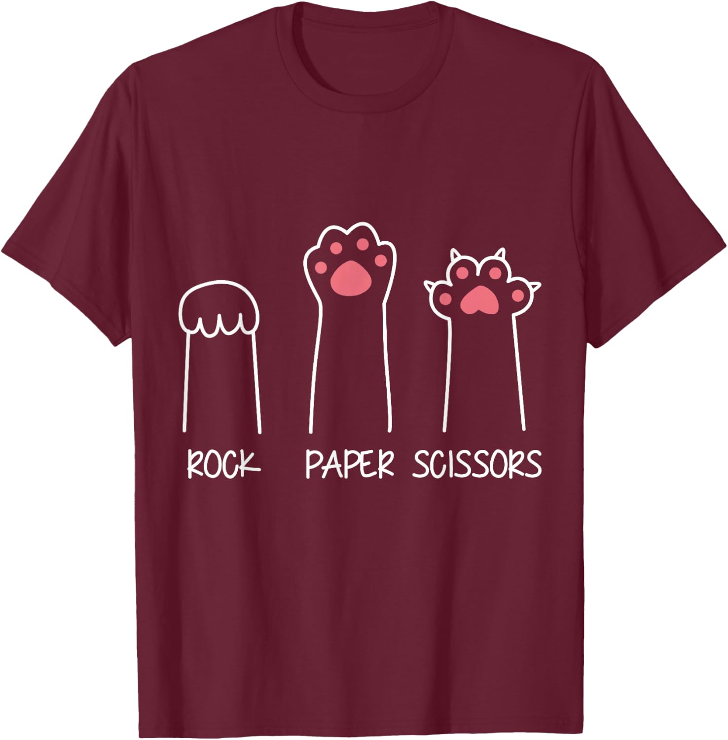 Rock Paper Scissors Hand Game Meme Animal Paw Cat T-Shirt - T-Shirt | Maroon