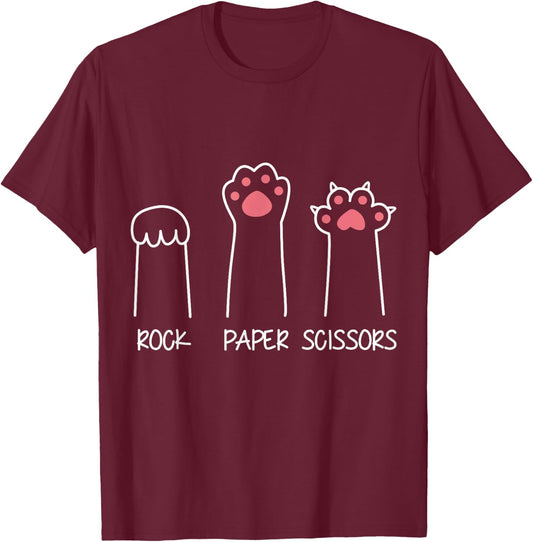 Rock Paper Scissors Hand Game Meme Animal Paw Cat T-Shirt - T-Shirt | Maroon