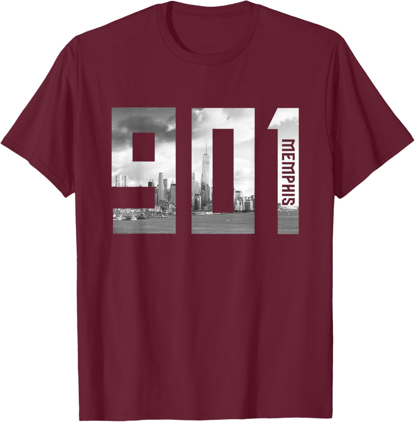 Vintage Memphis Tennessee 901 Area Code Skyline T-Shirt - T-Shirt | Maroon