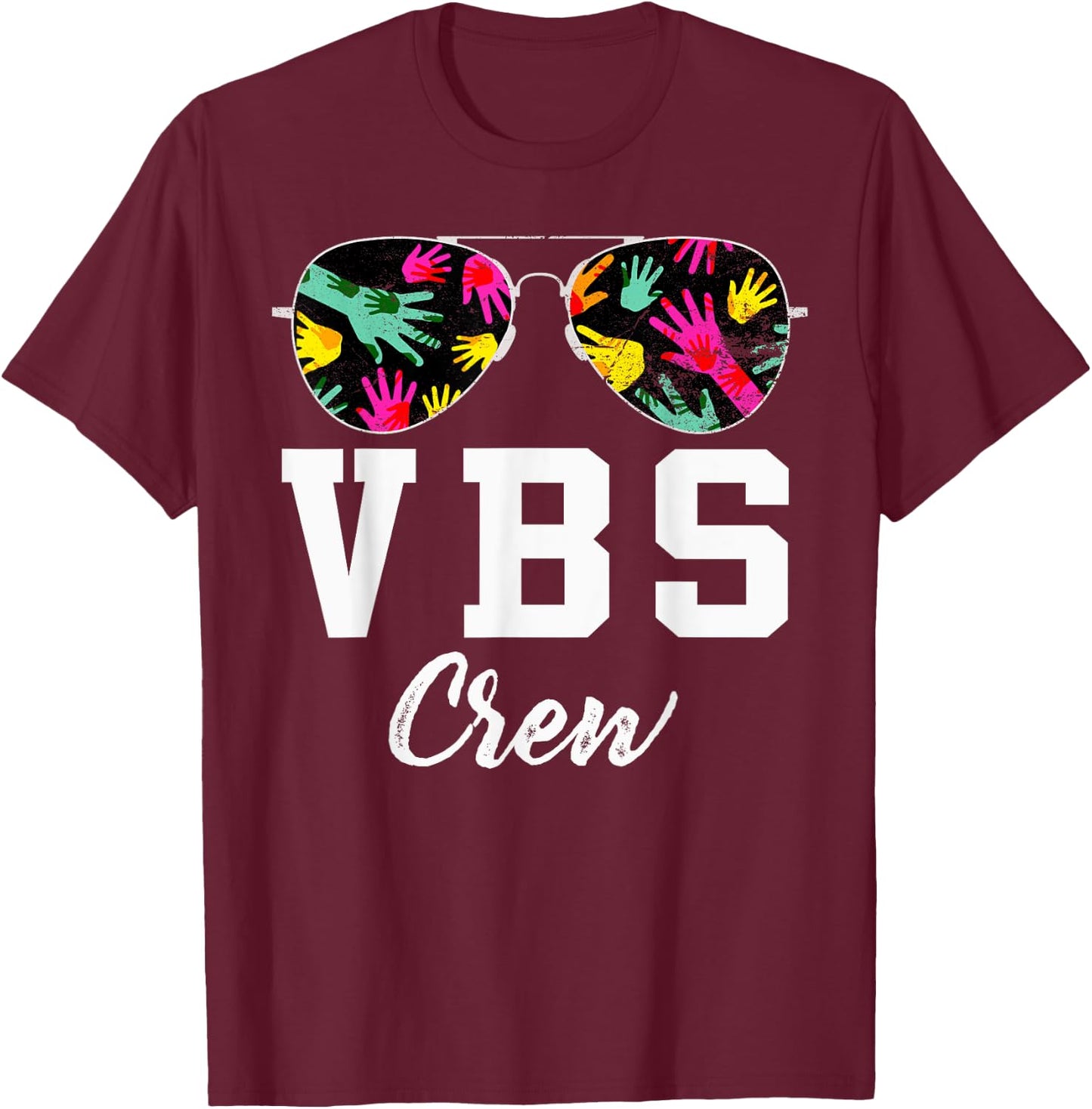 VBS Crew Vacation Bible VBS Teacher Handprints Sunglasses T-Shirt - T-Shirt | Maroon