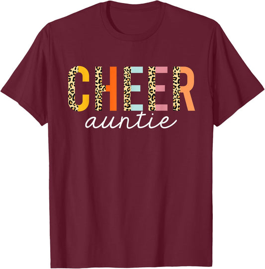Cheer Auntie Leopard Cheerleader Girl Cheerleading Aunt T-Shirt - T-Shirt | Maroon