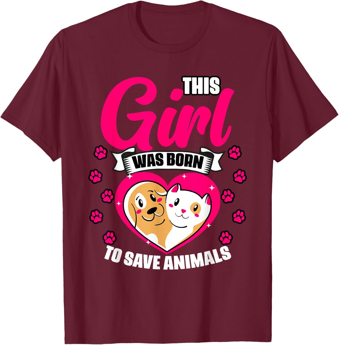 Awesome This Girl Was Born To Save Animals Veterinary Crew T-Shirt - T-Shirt | Maroon