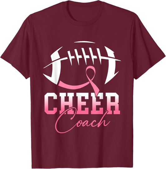 Football Cheer Coach Pink Ribbon Breast Cancer Awareness T-Shirt - T-Shirt | Maroon