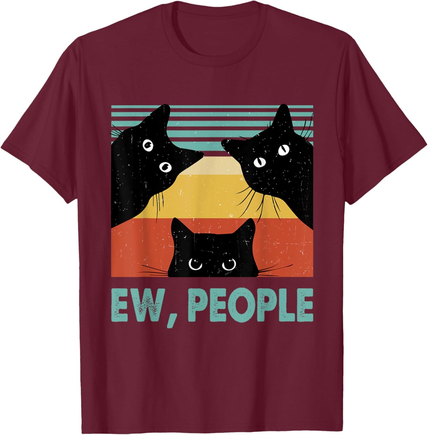 Ew People Funny Black Cat Retro Introvert Cat Lovers Men Women T-Shirt - T-Shirt | Maroon