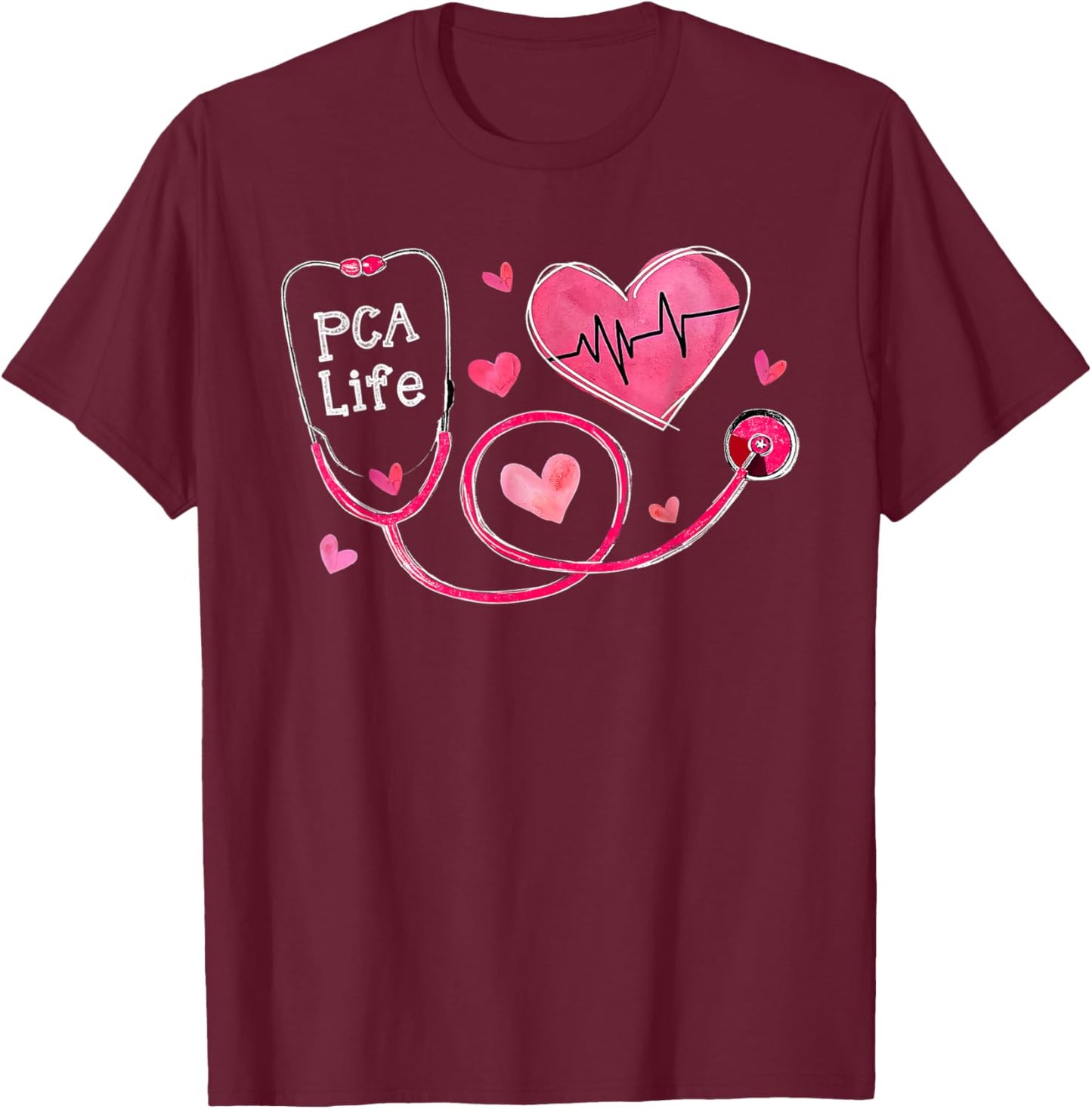 Pca Life Valentine Heart Stethoscope T-Shirt - T-Shirt | Maroon