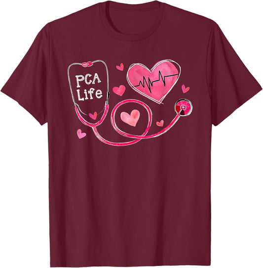 Pca Life Valentine Heart Stethoscope T-Shirt - T-Shirt | Maroon