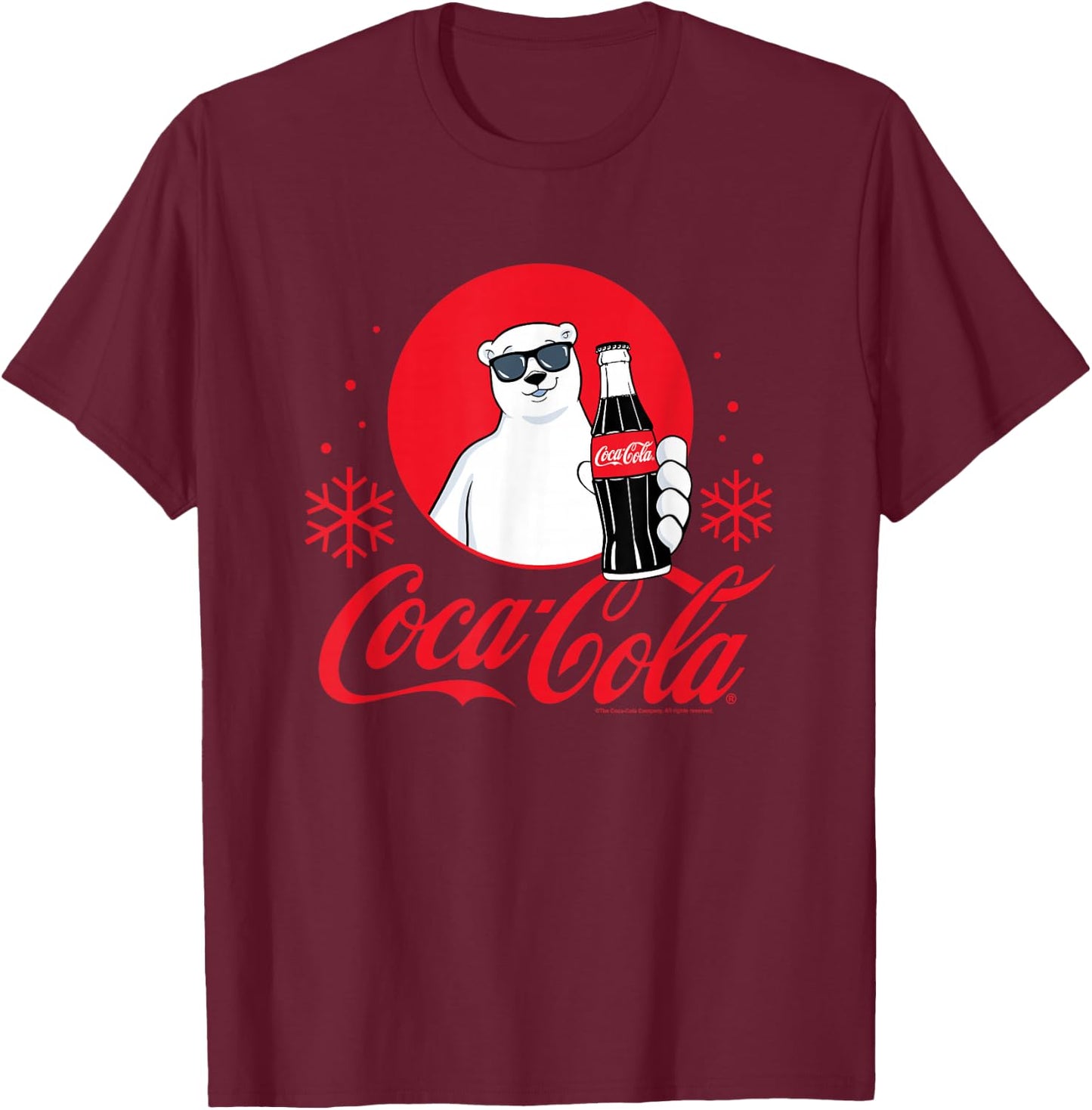 Coca-Cola - Polar Bear Circle with Snowflakes T-Shirt - T-Shirt | Maroon