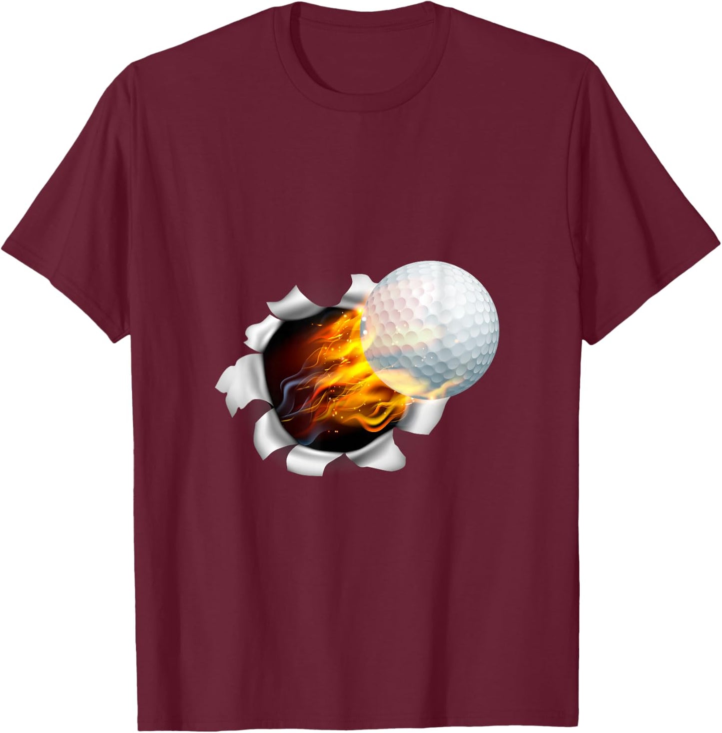 Golf Ball Flame Fire Breaking Background T-Shirt - T-Shirt | Maroon