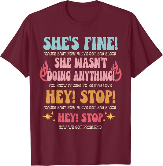 Groovy Retro Music Quotes She Wasn't Doing Anything T-Shirt - T-Shirt | Maroon