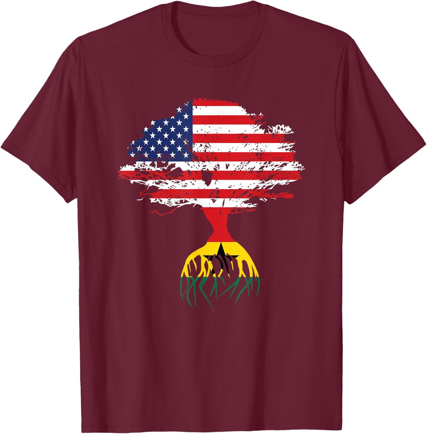 Ghanaian Roots American Flag Ghana Gifts T-Shirt - T-Shirt | Maroon