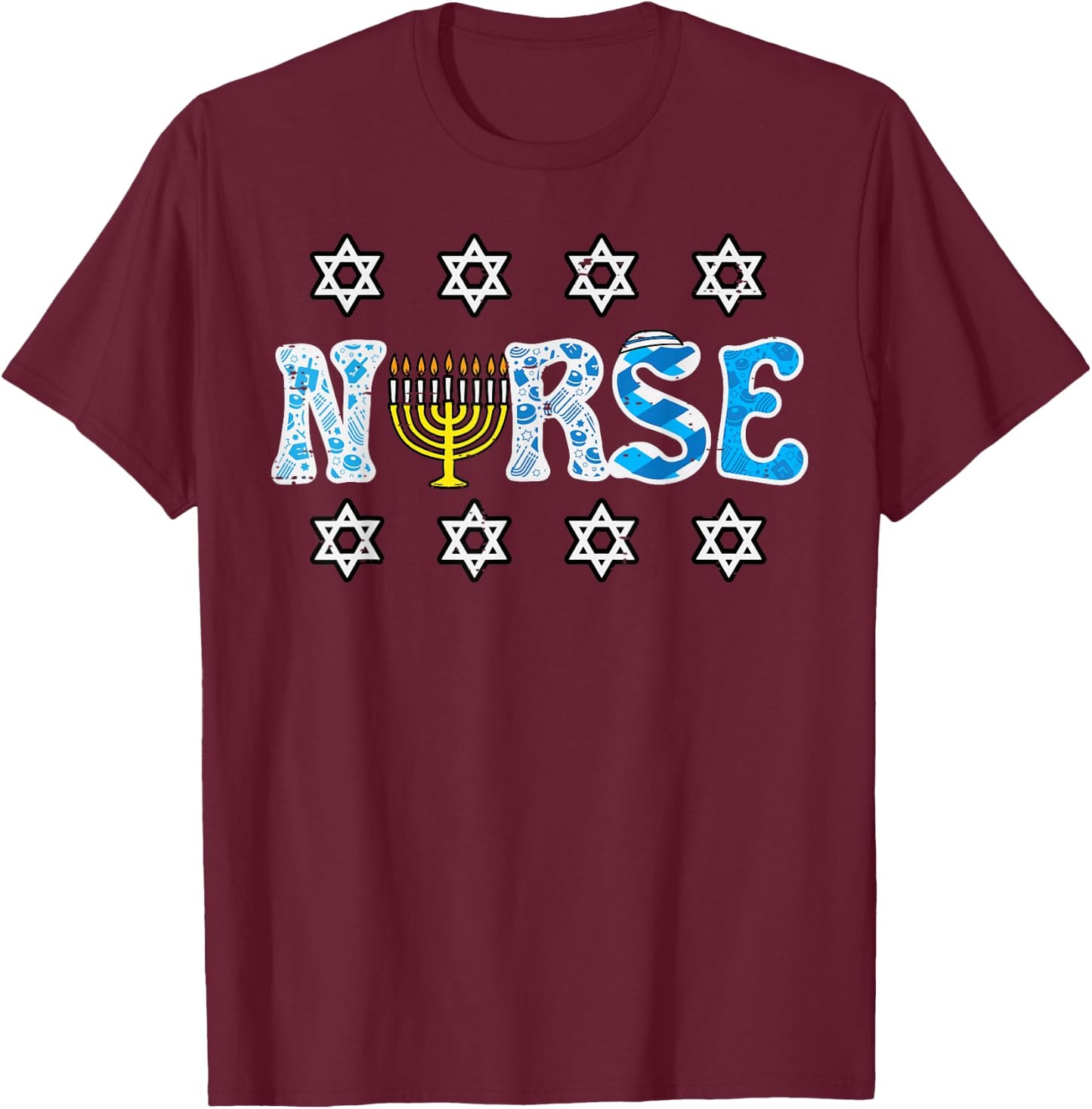 Hanukkah Nurse Chanukah Scrub Top Jewish RN ER ICU Women Men T-Shirt - T-Shirt | Maroon