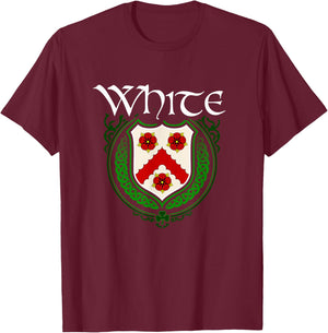 White Surname Irish Clan Tartan Badge Ireland T-Shirt - T-Shirt | Maroon