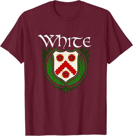 White Surname Irish Clan Tartan Badge Ireland T-Shirt - T-Shirt | Maroon